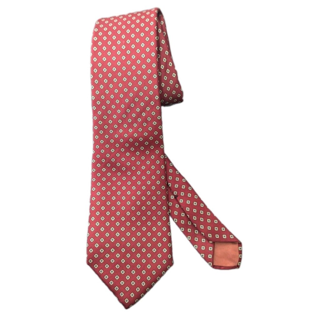 VTG Yves Saint Laurent Silk Necktie Burgandy Square Motif Classic Luxury Preppy